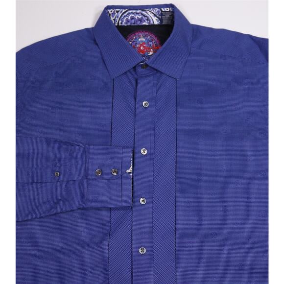 Robert Graham Blue Purple Check Cotton Button-Up Dress Shirt Large - Picture 1 of 7